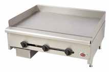 HD Gas Griddles Each burner has adjustable air shutter control for optimum combustion Stainless steel removable front panel for easy access to components Large capacity, stainless steel, removable