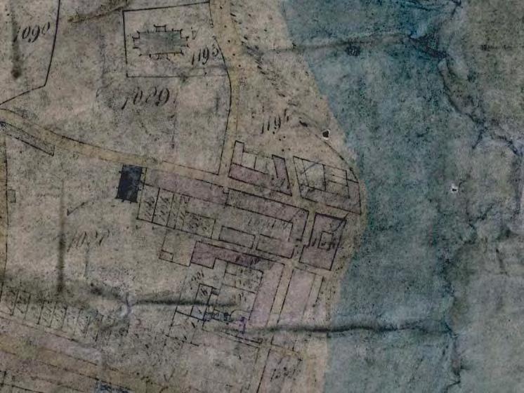 Fig. 2: Extract from the Northam tithe map, c.1840. The location of Number 46 Market Street is arrowed. (NDRO) Fig.