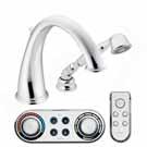 control handles create a customizable showering experience High flow (17 gpm) VERTICAL SPA ROMAN TUB FAUCETS iodigital controller, remote, rainshower showerhead, hand shower, four flushmount body