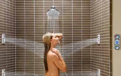 For added indulgence, install a ceiling-mounted showerhead to replicate the tranquil,