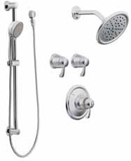 / TS270* Rainshower showerhead, hand shower with slide bar Available in Chrome, LifeShine Brushed Nickel or Oil Rubbed Bronze only MOENTROL VERTICAL SPA SET Vertical spa set with built-in