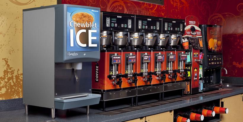coffee programs uses 20% less energy and 40% less water to produce ice than similar-sized cube ice machines Model 12 Series Integral ice machine and 12 lb