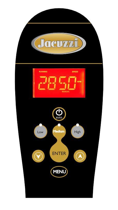 OPERATION OF CONTROL PANEL The Jacuzzi J-VSP150 and J-VSP250 Pool Pumps incorporate an LCD backlit screen with the following features: In built time clock: Programmable for up to four timer periods