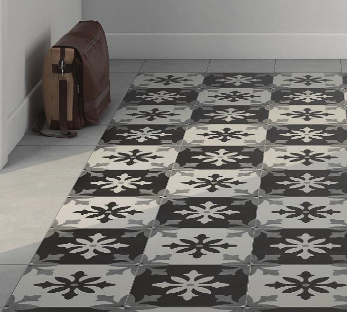 Or for a softer pastel look, the Bordeaux Toulon patterned tile looks beautiful, as shown in