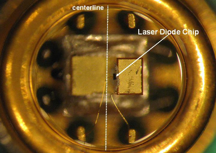 Figure 5. 0.5 mm off-axis laser diode chip (left). X-Y positioning stage for laser diode and collimator (right).