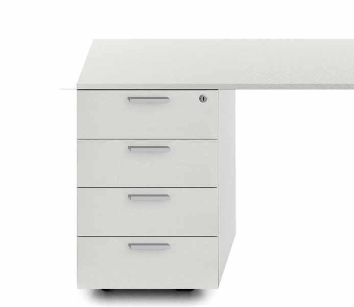 Melamine mobilepedestal TECHNICAL FEATURES Framework formed by 4 pieces linked with eccentrics:top,floor and laterals,reinforced through the back panel and also the drawer and the filing drawer