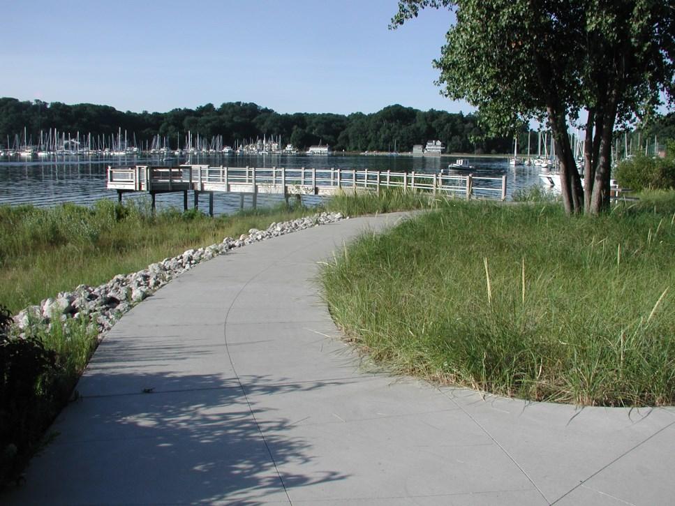 waterfront walkway along Lake Macatawa providing opportunities for the public to access the
