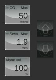 Alarm settings pre-set alarm limits for SEVO: et CO 2 min = 20 mmhg et CO 2