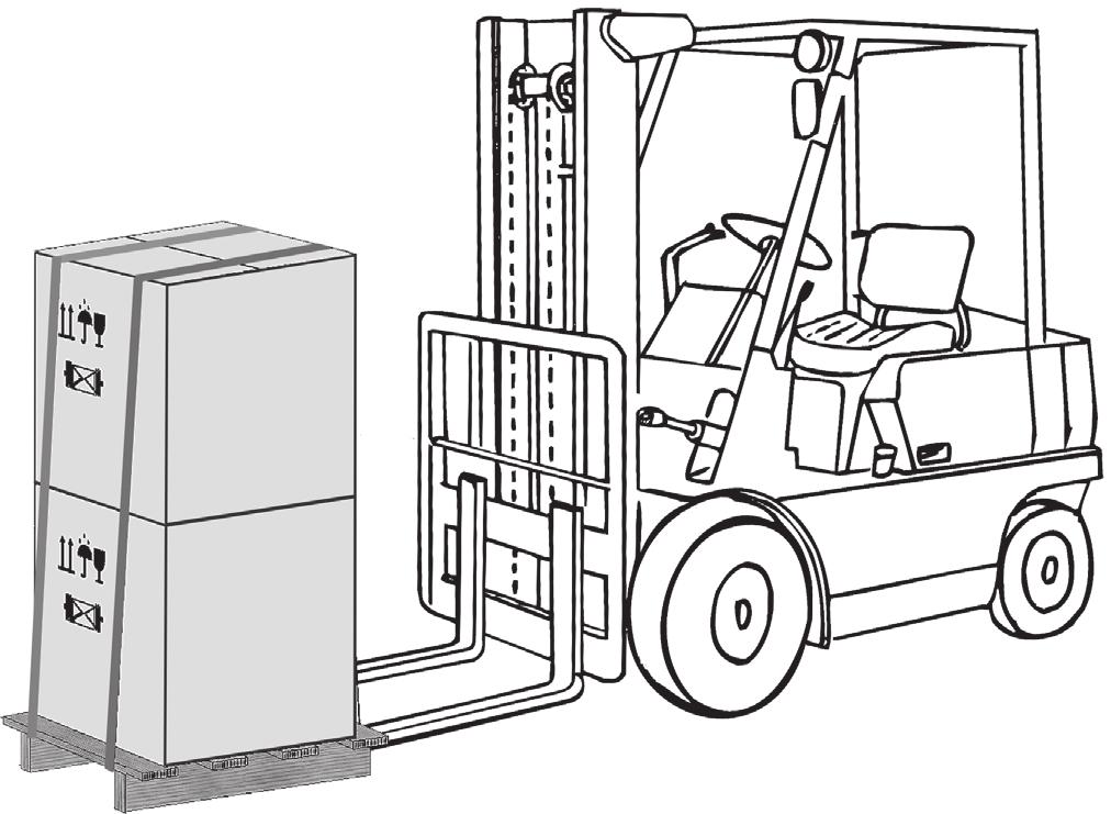 Forklift truck or hand pallet truck can transport air handling unit as it is shown ( 2 a, b Pictures).
