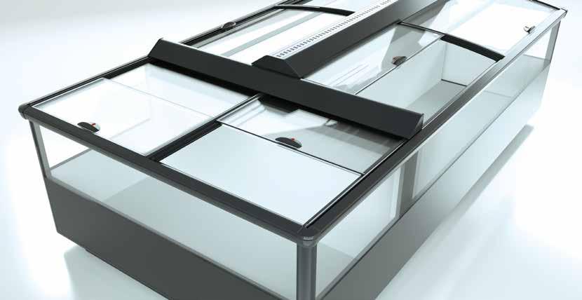 Glass covers for refrigeration and chest freezers: EcoFlex Push The advantages at a glance Large opening -> Several customers can serve themselves simultaneously Modern goods display with a high