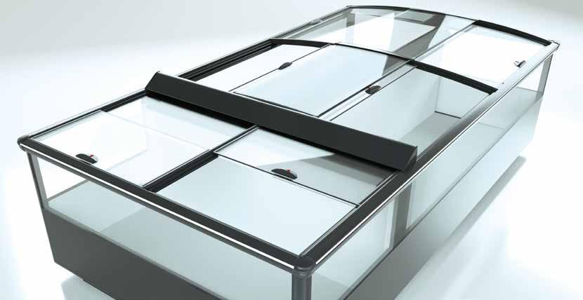 Glass covers for refrigeration and chest freezers: EcoFlex Push T The advantages at a glance Particularly large opening with rapid access from both sides Attractive look, ergonomic and extremely