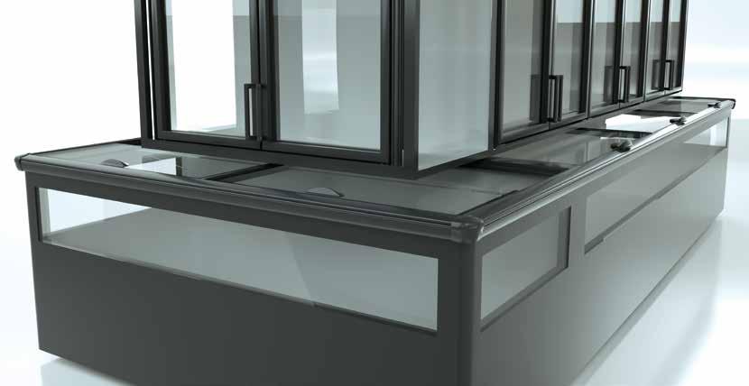 Glass covers for refrigeration and chest freezers: EcoFlex Push Combi The advantages at a glance Especially narrow frame for sealing the space between the chest and the wall cabinet Attractive look,