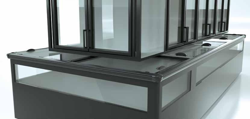 Glass covers for refrigeration and chest freezers: EcoFlex Slide Combi The advantages at a glance Frameless glass cover with a modern, high-quality look Optional LED lighting on the handrail and