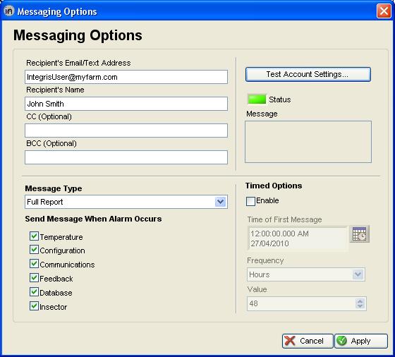 Email/Text Messaging Options Includes choice of short or long messages: Long messages can be selected from a list of message types to be sent.