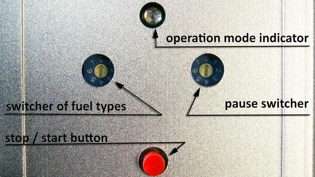 CONTROL PANEL Switcher of fuel types: 0 wood: 1 carbon 2 peat briquettes 3 wood sawdust briquettes 4 wood