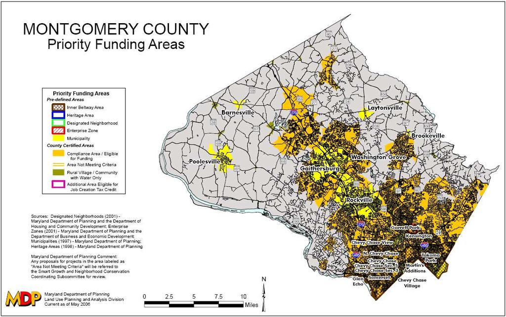 Montgomery County, MD PFAs represent those areas within which the state focuses its financial resources.