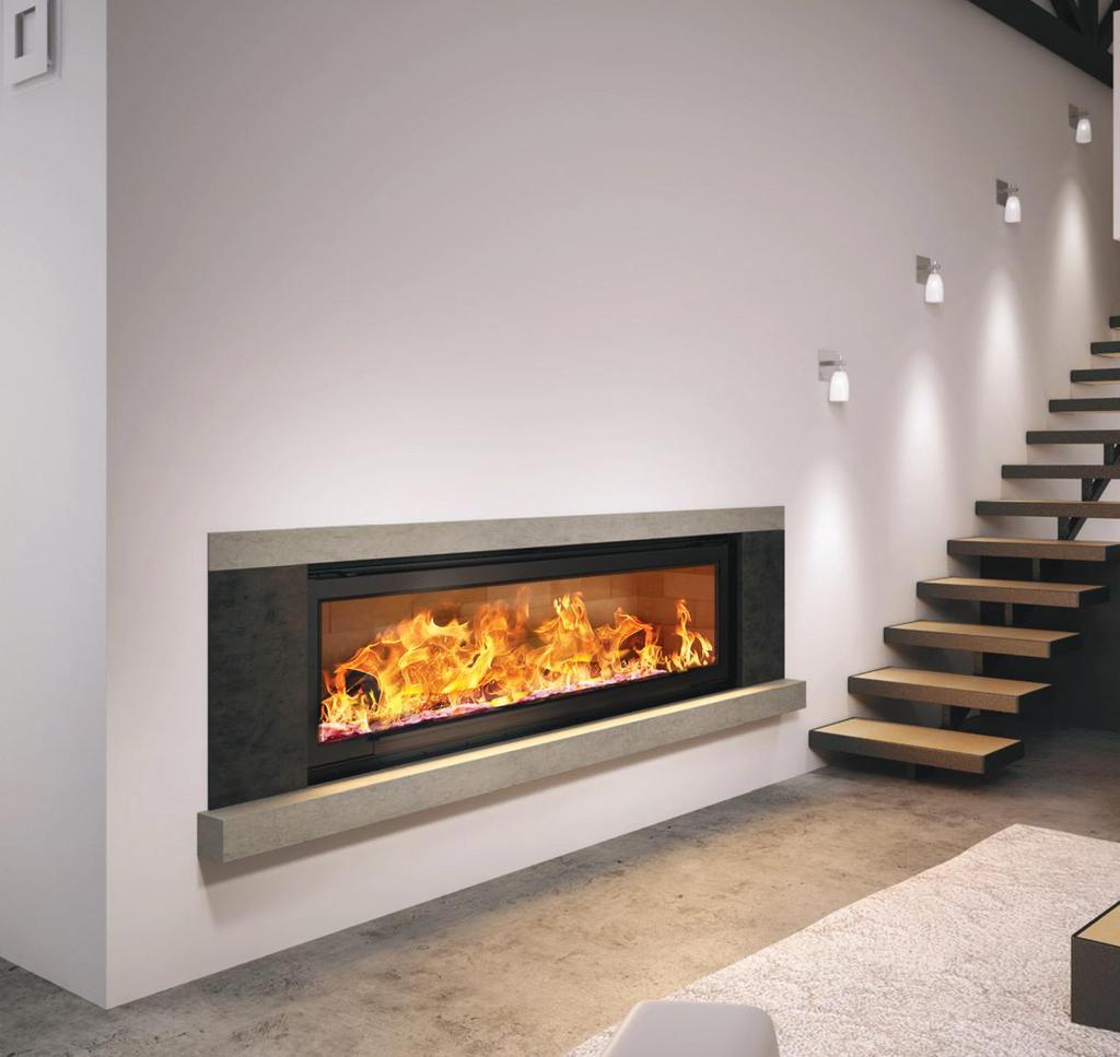 Featuring an exceptional, handmade French panoramic steel firebox with manually assembled interlocking heavy duty fire bricks that retain the heat well after the fire has