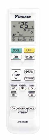 Wireless Remote Controller FTKC Series FTKC//0/60/7 FTHF Series FTHF//0/60/7 Wireless Remote Controller with Backlight Starts cooling operation. Starts dry operation. Sets room temperature.
