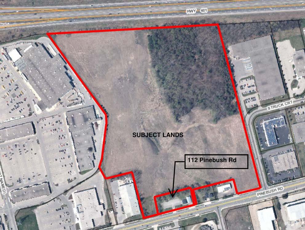 BACKGROUND The proposed development is located within Ward 2 and on the north side of Pinebush Road, between Conestoga Boulevard and Franklin Boulevard and municipally addressed as 0-112 Pinebush