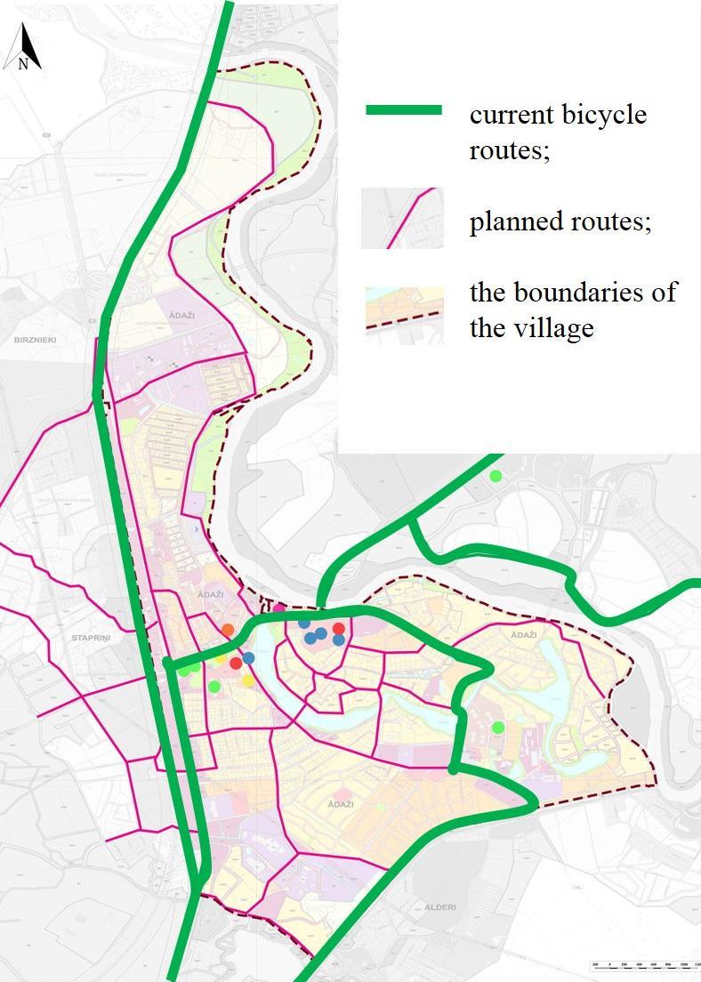 Fig. 1. Bicycle routes in Ādaži [Source: The scheme made by the authors using the functional zoning scheme of Ādaži municipality] Fig. 2.