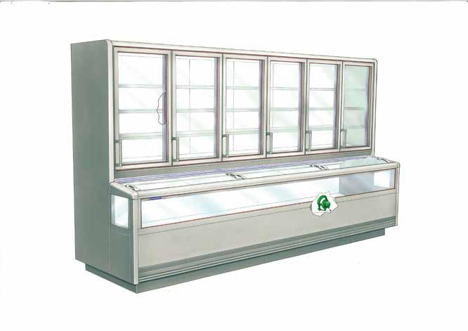 The coating absorbs the humidity in the ambient air and handles Energy-saving EC fans Two types of hinged doors for the cabinet section the chest. prevents fogging.