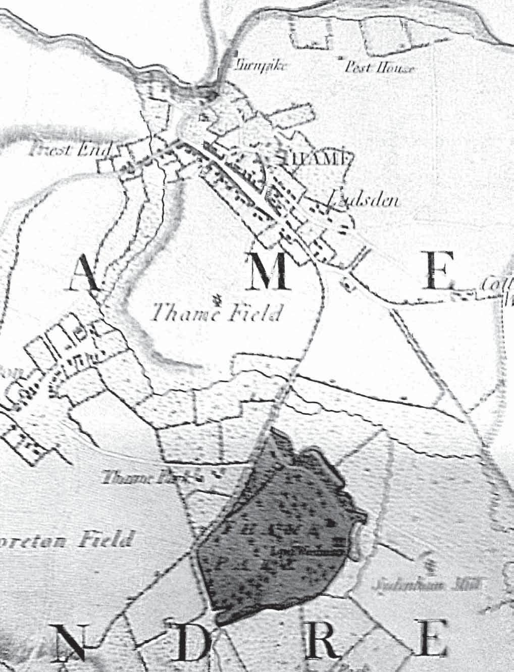 Approximate location of site N Land at The Elms, Thame, Oxfordshire, 2013