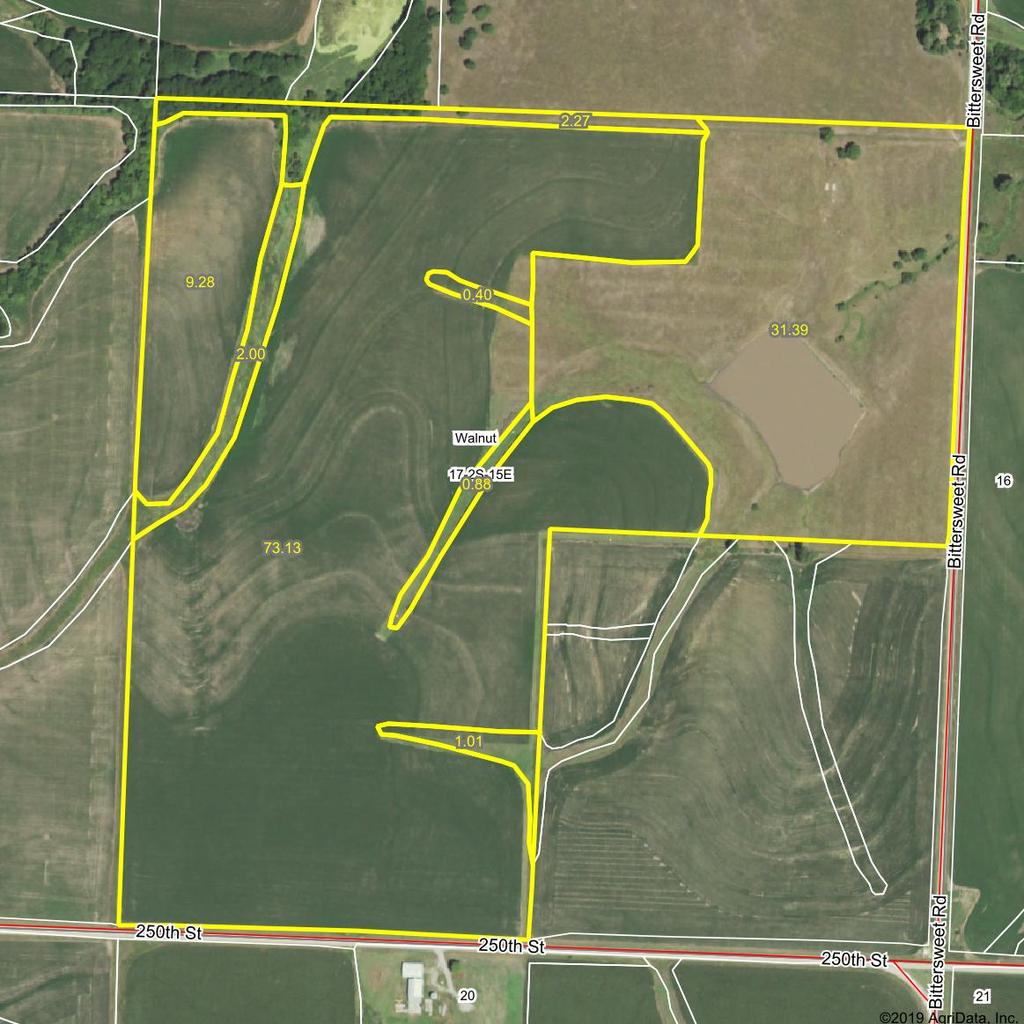 Surety Map Tract 3 119.4 Acres +/- Aerial Map map center: 39 52' 27.44, -95 45' 24.