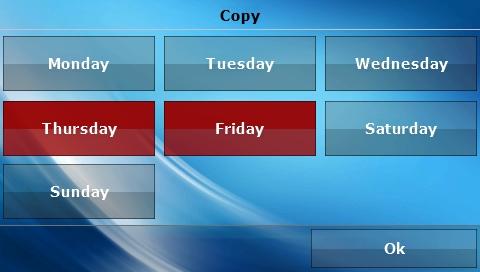 enter temperature settings. After selecting the day of the week a panel will be displayed for setting temperature deviations at selected time intervals.