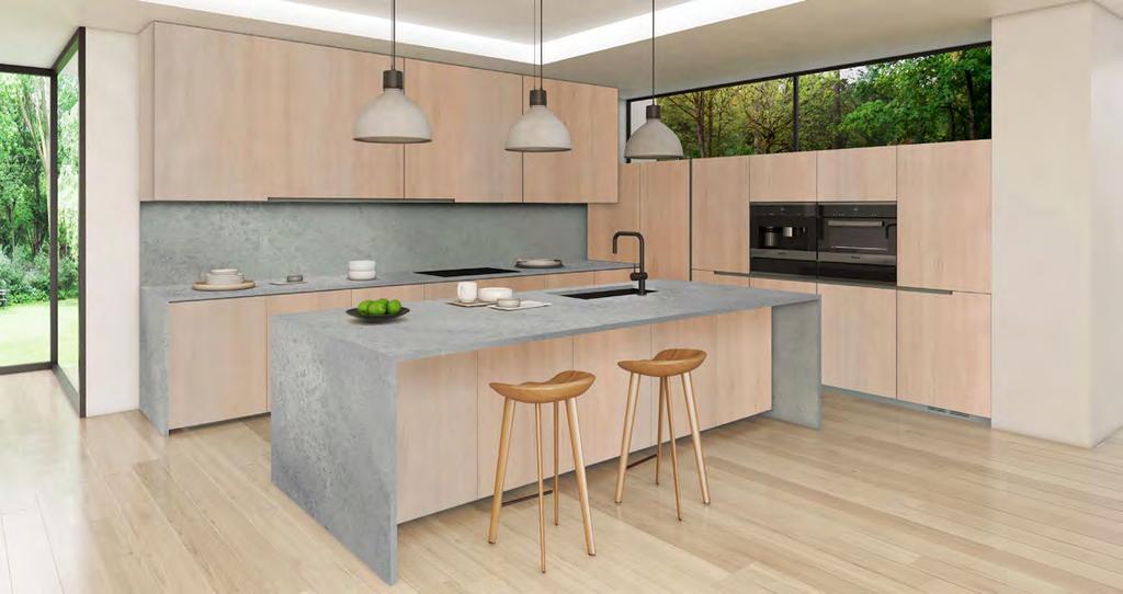 Polytec Stone Grey Matt Caesarstone Airy Concrete 4044 Polytec Nordic Oak Woodmatt Caesarstone Airy Concrete 4044 in collaboration with Paring Ideas This surface s light gray base illustrates the