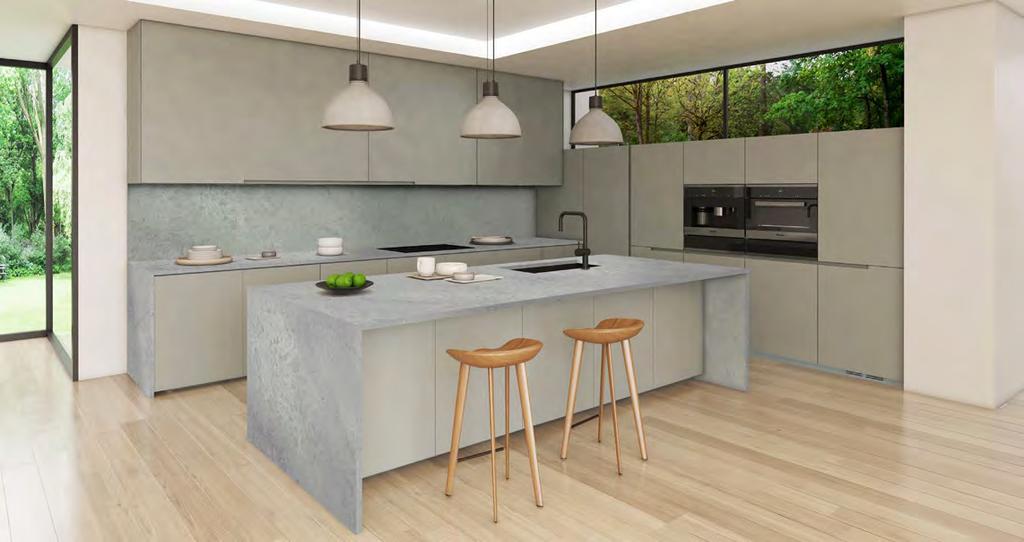 Its airy visual textures express depth across the benchtop, enriched by dark gray and white areas, providing the true feel of concrete while maintaining the easy care synonymous with all Caesarstone