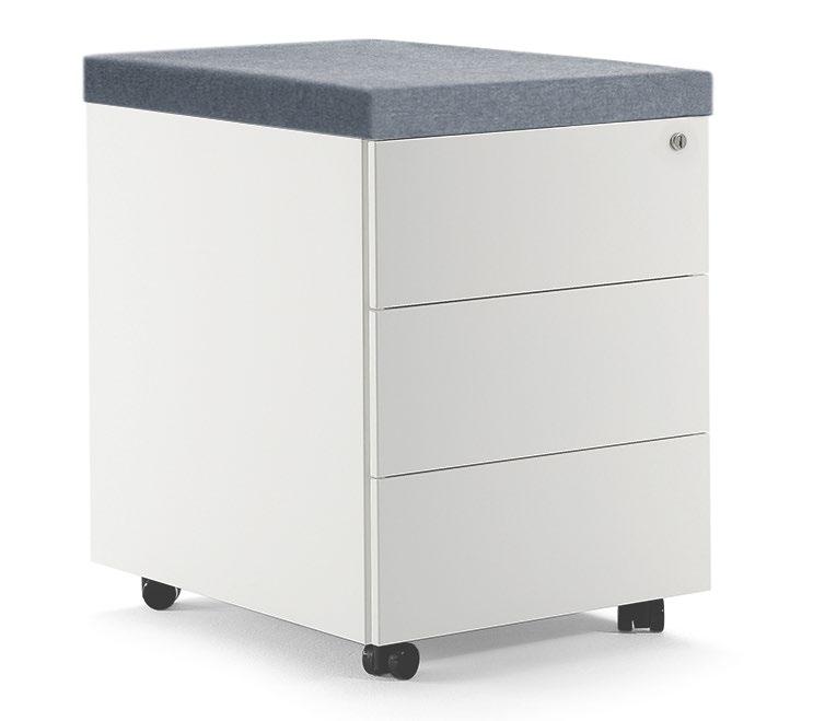 Front castors lockable 5th castor for filing drawer to give more stability and functionality Pencil tray included Optional dividers amd metal adapter kit Optional glass top Mobile Pedestals - Comfort