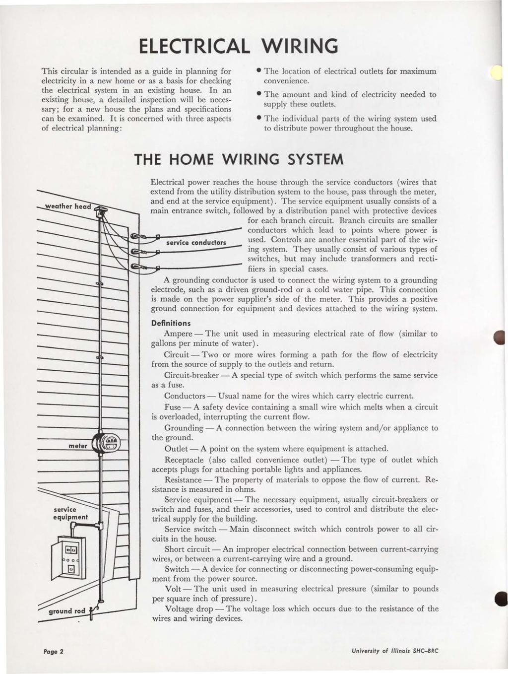 ELECTRICAL WIRING This circular is intended as a guide in planning for electricity in a new home or as a basis for checking the electrical system in an existing house.