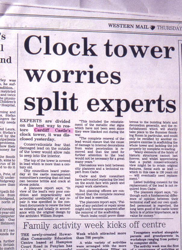 Cardiff Cardiff Castle Castle Clock Clock Tower Tower 1989 1989 Case Study Partial replacement v whole replacement.