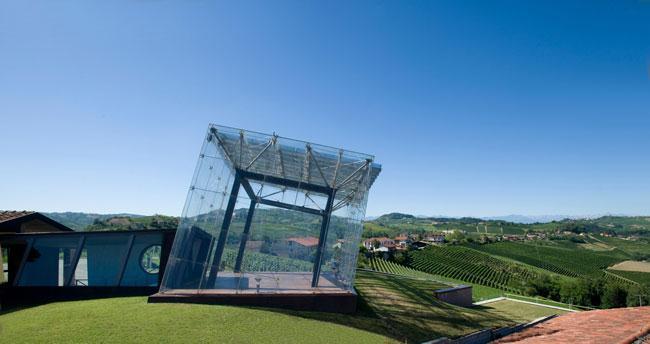 Glass Cube at Bricco Rocche Wineyard in Barolo