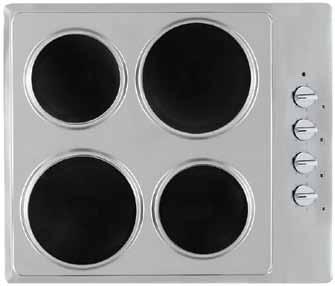 60cm Solid Element Cooktop GECE6002 GECE60S 4 x solid electric elements Stainless steel finish Side control operation One piece hob design Generous spill catchment area Zone power output: 2 x 1.
