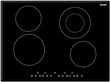 70cm Electric Ceramic Cooktop 4 x electric cooking zones Frameless ceramic glass surface Front knob control operation Individual residual heat indicators 7 power levels Fits 60cm cut out Zone power