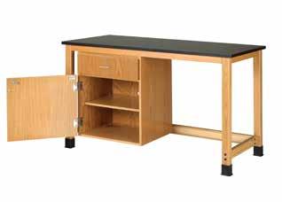 Cabinets can be mounted to the underside of the table and attached using a solid bolt connection.