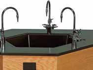 The unit includes one 14" x 10" x 6" solid epoxy resin sink, two combination cold water/gas fi xtures, two GFI AC duplex electrical receptacles, chemical-resistant polypropylene trap, and