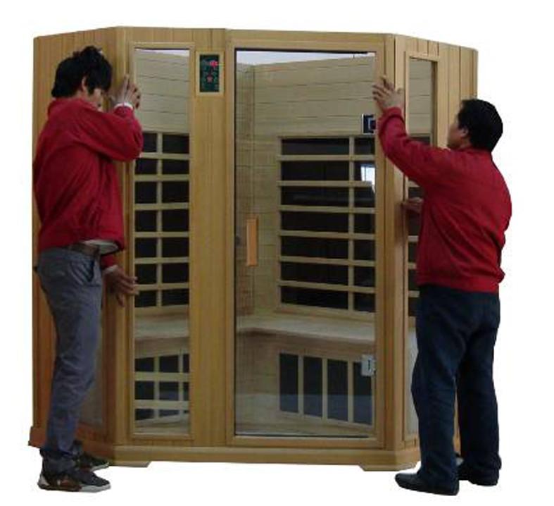 6. Place the front panel in the slot of floor panel and lock both front side panels to front panel.