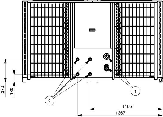 Dimensions/clearances for units with option 49 Position of the desuperheater inlets and outlets