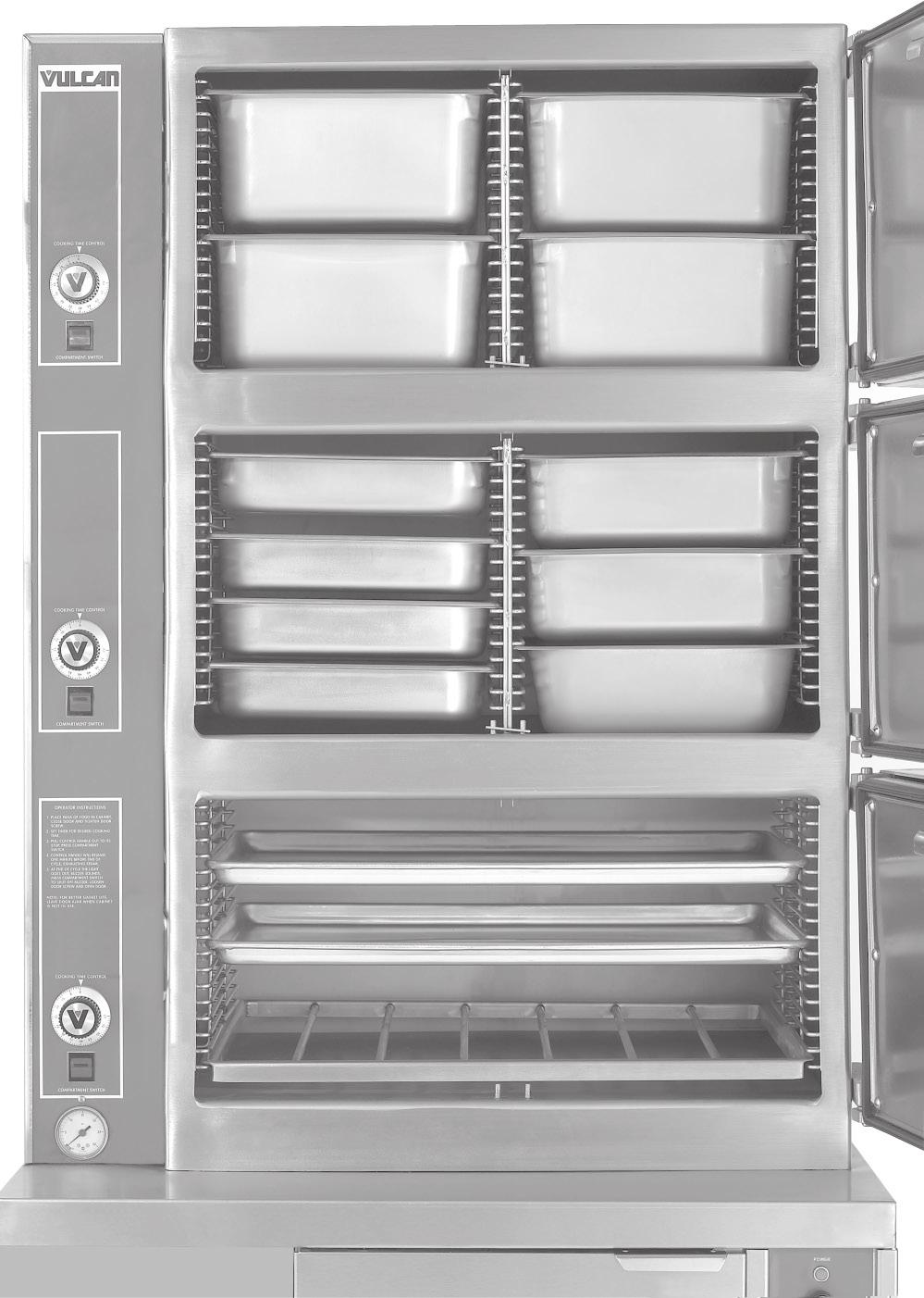 SELECTION OF PANS FOR STEAM COOKING IN VHL2 & VHL3 STEAMERS Vulcan Adapt-A-Pan TM steamer compartments (Fig. 12) are designed to accept combinations of the following perforated or solid cooking pans.