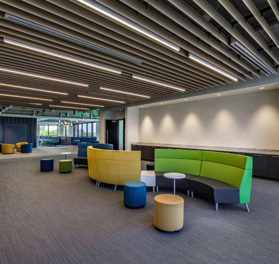 Core spaces provide structure within the large floor plate while preserving access to natural light and viewsone of the company s key design priorities.