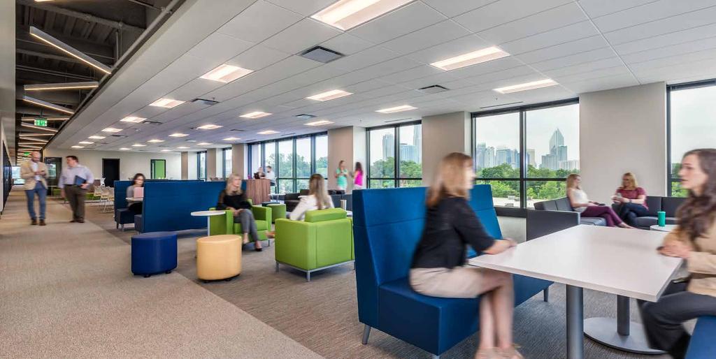 Throughout the building, light-filled collaboration spaces encourage a flexible work flow.