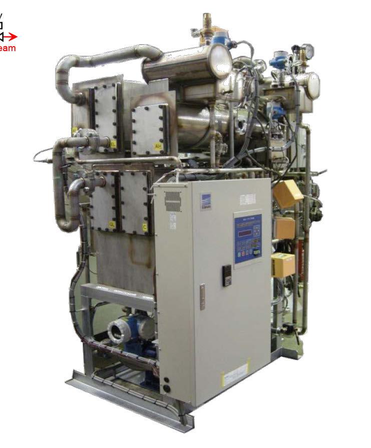 NEW SYSEM~ABSORPION HEA RANSFORMER Refrigerant Separator H Absorber Steam Separator SV Second stage EH AH S Steam.4.3 Evaporator Absorbing Evaporator COP.