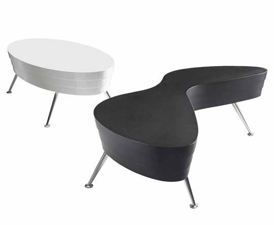 The combination of slim aluminium legs and unique tabletop with step-like sides raise the centre of gravity