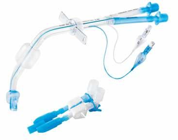Tracheostomy double lumen bronchial tube left sided made of thermosensitive PVC, siliconised two delicate high volume low pressure cuffs smooth walls preventing gathering of secretion atraumatic,