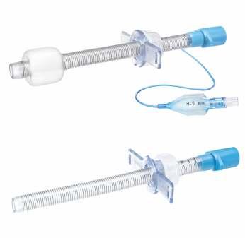 Reinforced tracheostomy tube, straight flexible for better adjustment to patient trachea straight and long, nonpreformed adjustable flange facilitate tube adjustment made of thermosensitive PVC,