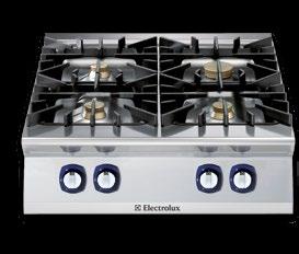 Technical information Gas Burners 1-piece pressed work top in stainless steel (2mm for 900XP - 1,5mm for 700XP) with smooth rounded corners Exterior panels in stainless steel with Scotch-Brite