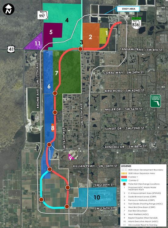 Natural & Physical Features 1.Proposed MDC Waste Water Treatment Plant (MDC) 2. C-4 Impoundment Canal Area (SFWMD) 3. Dade-Broward Levee (CERP) 4. Pensucco Wetlands (CERP) 5.