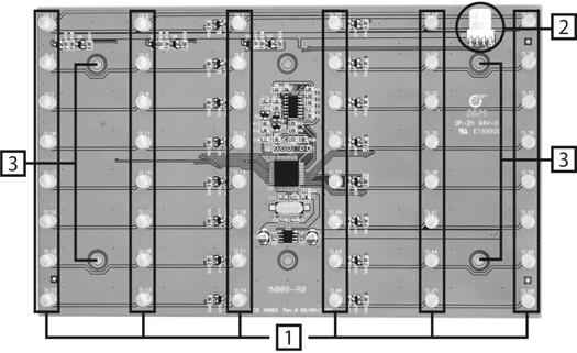 Figure 17 - The SmartLetUSee/LED module Figure 18 - The SmartLetUSee/LED module location on the motherboard 4.8.1 The SmartLetUSee/LED module components 1. Programmable command LEDs (48 LEDs) 2.